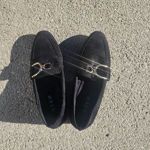 Women's Black Loafers with Gold Buckle